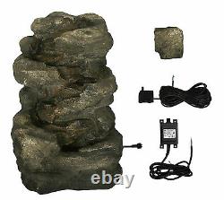 4 Tier Rock Cascade Water Feature Fountain Waterfall Natural Stone Effect Garden