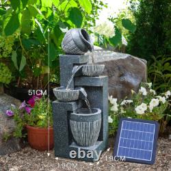 4 Tier Water Feature Outdoor Solar Power Resin Garden Fountain with LED Light