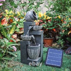 4 Tier Water Feature Outdoor Solar Power Resin Garden Fountain with LED Light