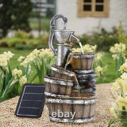 4 Tier Wooden Barrel LED Resin Water Fountain Outdoor Cascading Water Feature