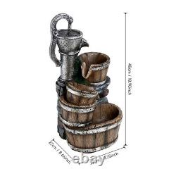 4 Tier Wooden Barrel LED Resin Water Fountain Outdoor Cascading Water Feature