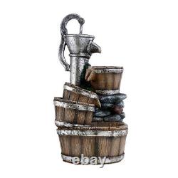 4 Tier Wooden Barrel LED Resin Water Fountain Outdoor Cascading Water Feature