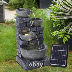 4 Tiers 45cm Solar Power Outdoor Water Fountain Feature LED Resin Garden Statue