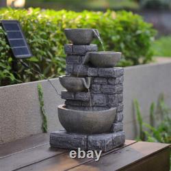 4 Tiers 45cm Solar Power Outdoor Water Fountain Feature LED Resin Garden Statue