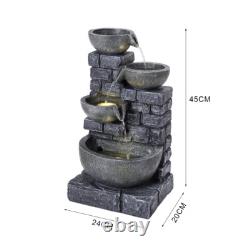 4 Tiers 45cm Solar Power Outdoor Water Fountain Feature LED Resin Garden Statue