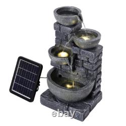 4 Tiers 45cm Solar Power Outdoor Water Fountain Feature LED Resin Garden Statue