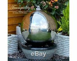 40cms Stainless Sphere Garden Water Feature, Outdoor Fountain & Decoration Sump