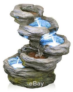 5 Step Rock Effect Cascading Water Feature White Lights Stone Pool Indoor Garden