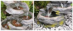 5 Step Rock Effect Cascading Water Feature White Lights Stone Pool Indoor Garden