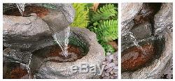 5 Step Rock Effect Cascading Water Feature White Lights Stone Pool Indoor Garden