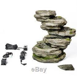 5 Step Rock Effect Cascading Water Feature White Lights Stone Pool Indoor Garden