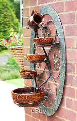 5 Tier Bowls Water Feature Fountain Cascade Tortoise Brown Ceramic Garden