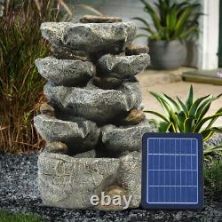 5-Tier Rock Water Feature Outdoor Solar Powered LED Garden Patio Fountain