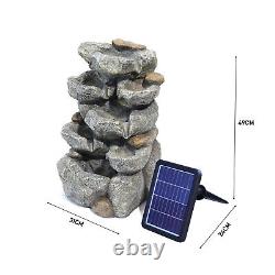 5-Tier Rock Water Feature Outdoor Solar Powered LED Garden Patio Fountain