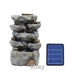 5-Tier Rock Water Feature Outdoor Solar Powered LED Garden Patio Fountain