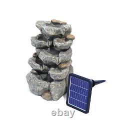 5-Tier Rock Water Feature Outdoor Solar Powered LED Garden Patio Fountain