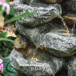 5-Tier Rock Water Feature Outdoor Solar Powered LED Garden Patio Fountain