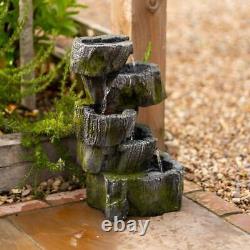5 Tier Tree Trunk Falls Cascade Water Feature Fountain Waterfall LED Lights 56cm