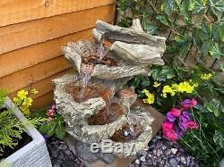 5 Tier Wood Cascade Woodland Garden Water Feature, Outdoor Fountain Great Value