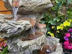 5 Tier Wood Cascade Woodland Garden Water Feature, Outdoor Fountain Great Value