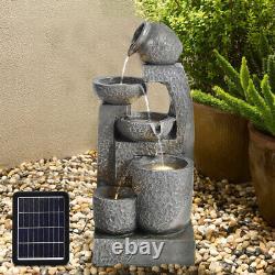 5 Tiered Stone Jar Cascading Water Feature Solar Power Garden Fountain Waterfall