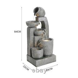 5 Tiered Stone Jar Cascading Water Feature Solar Power Garden Fountain Waterfall