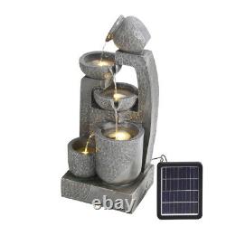 5 Tiered Stone Jar Cascading Water Feature Solar Power Garden Fountain Waterfall