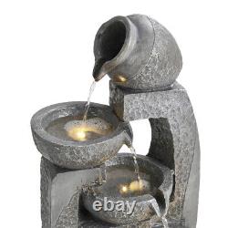 5 Tiered Stone Jar Cascading Water Feature Solar Power Garden Fountain Waterfall