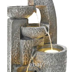 5 Tiered Stone Jar Cascading Water Feature Solar Power Garden Fountain Waterfall