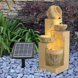 51cm Large Water Feature Solar Resin Rock Bowls Garden Fountain LED Lights Decor
