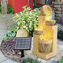 51cm Large Water Feature Solar Resin Rock Bowls Garden Fountain LED Lights Decor