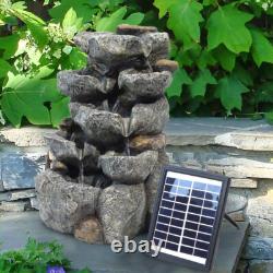 6 Tiers Solar Outdoor Cascading Fountain Garden Water Feature LED Statue Home UK
