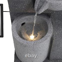71cm Tall Large Barrel Solar Water Feature Garden Falls Fountain LED Lights Deco