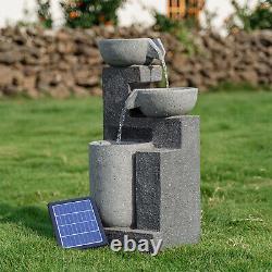 71cm Tall Large Barrel Solar Water Feature Garden Falls Fountain LED Lights Deco