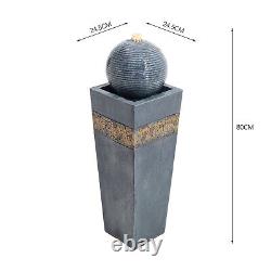 80cm Tall Electric Power Garden Water Feature Column and Ball Fountain LED Light
