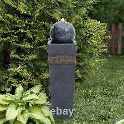 80cm Tall LED Outdoor Stone Rotating Ball Water Fountain Feature Garden Decor UK