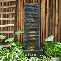 98cm Vertical Slate Solar Water Fountain Feature withLED Light Falls Garden decor