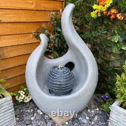 Abstract Flame Water Feature, Solar Powered Fountain With Lights, Garden Feature
