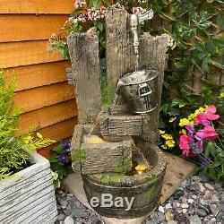 Ancient Bucket & Tap Woodland Solar Powered Garden Water Feature, fountain