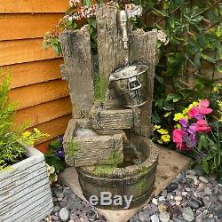 Ancient Bucket & Tap Woodland Solar Powered Garden Water Feature, fountain