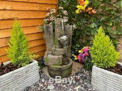 Ancient Bucket & Tap Woodland Solar Powered Garden Water Feature, fountain