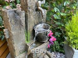 Ancient Bucket & Tap Woodland Solar Powered Garden Water Feature, fountain