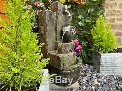 Ancient Bucket & Tap Woodland Solar Powered Garden Water Feature, fountain