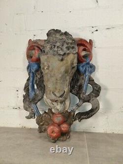 Antique 18th Century Georgian Painted Lead Rams Head Water Fountain