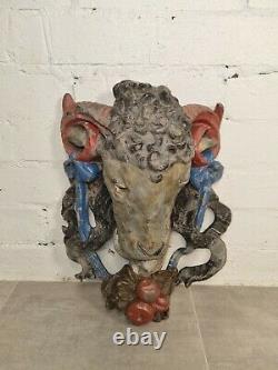 Antique 18th Century Georgian Painted Lead Rams Head Water Fountain