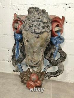 Antique 18th Century Georgian Painted Lead Rams Head Water Fountain