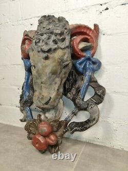 Antique 18th Century Georgian Painted Lead Rams Head Water Fountain