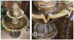 Antique Stone Effect Water Feature Fountain 2 Tier Cascade Outdoor Garden