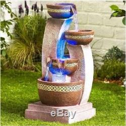 Aztec Columns 3 Tier Jar Jug Water Feature Fountain Cascade Garden Stone Effect