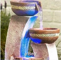 Aztec Columns 3 Tier Jar Jug Water Feature Fountain Cascade Garden Stone Effect